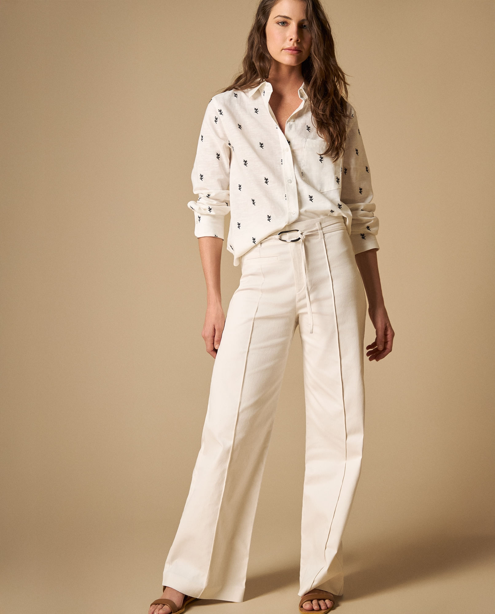 Pantalón wide leg con cordón ajustable para mujer