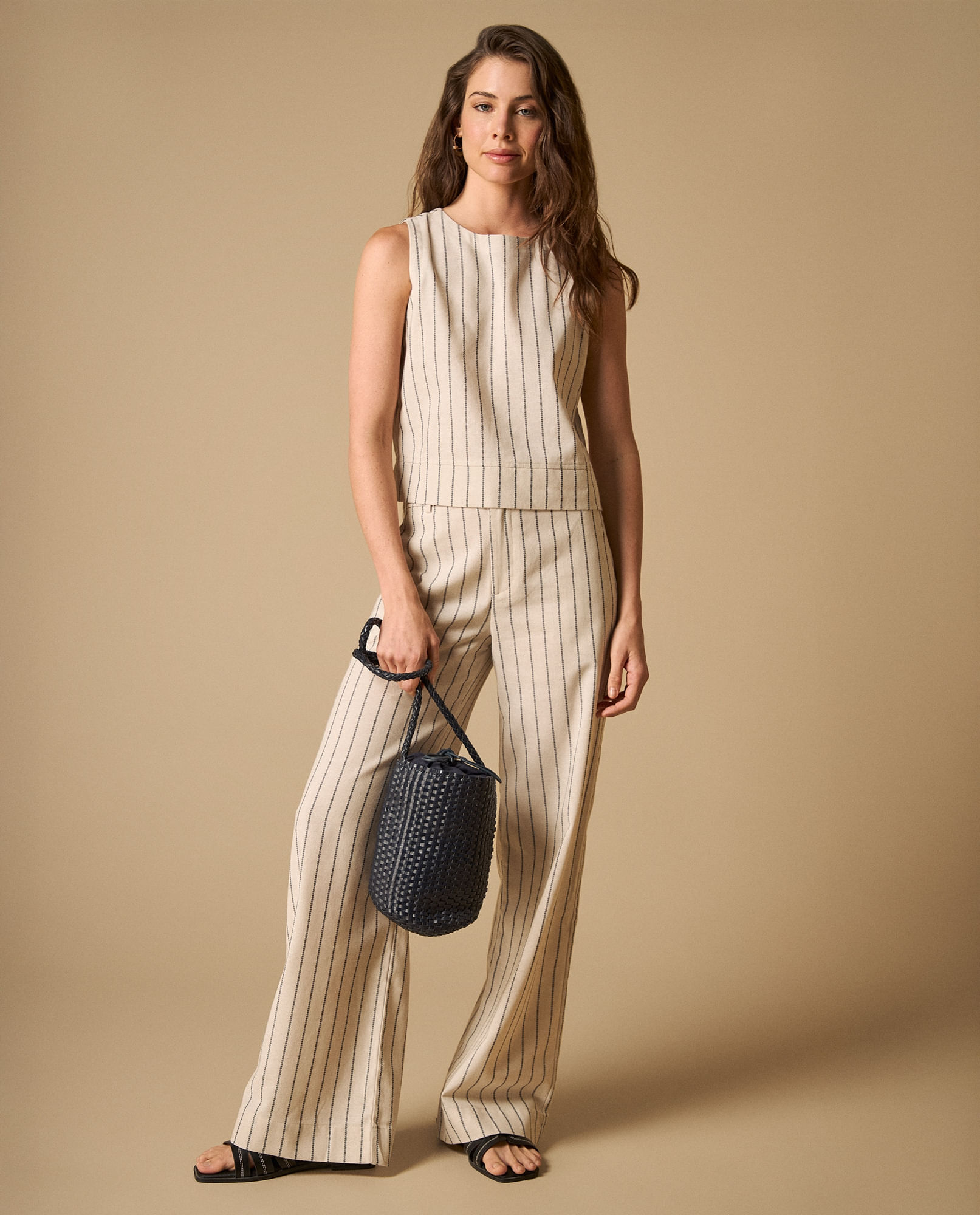 Pantalón wide leg con estampado de rayas para mujer