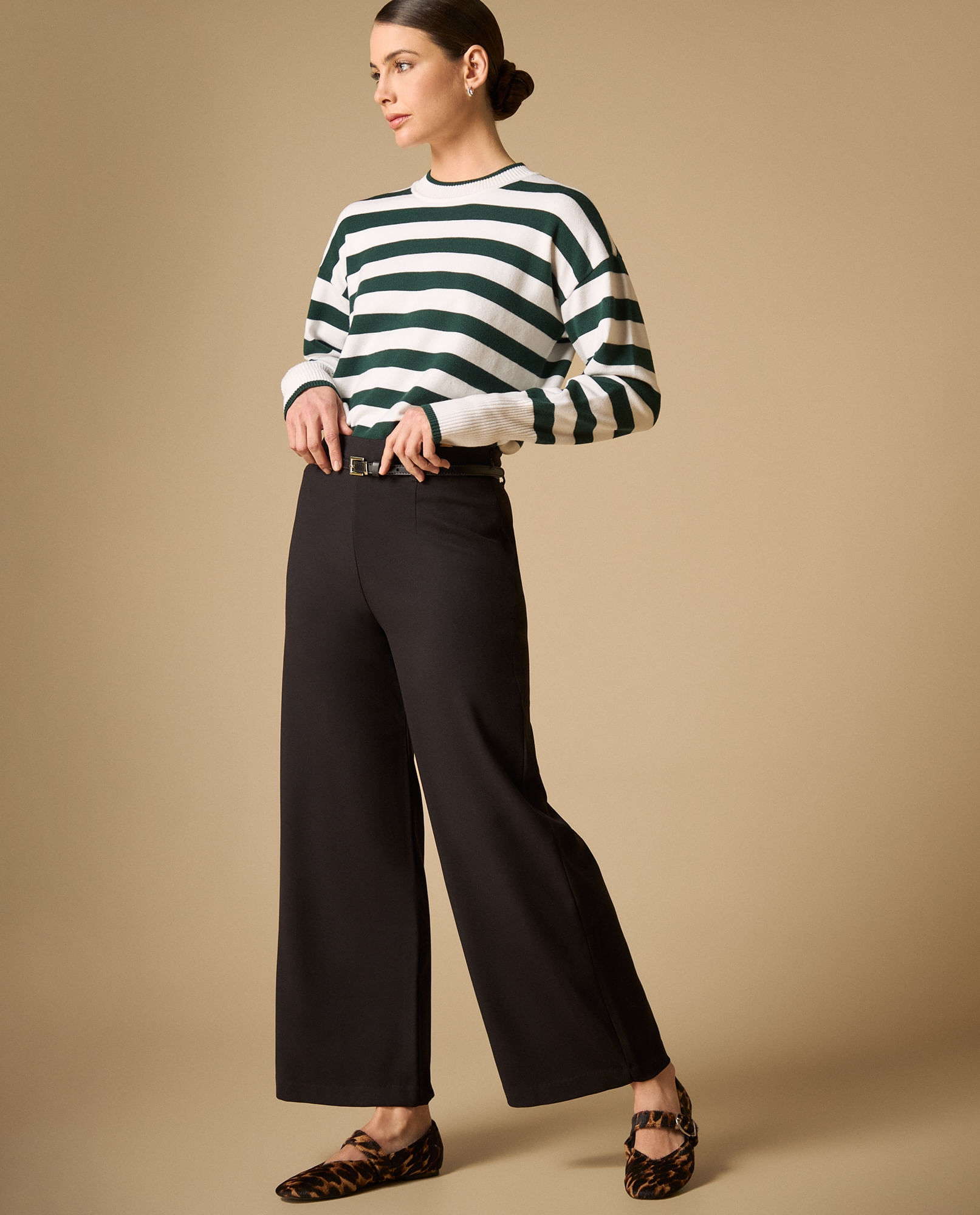 Pantalón palazzo tiro alto con cinturón para mujer