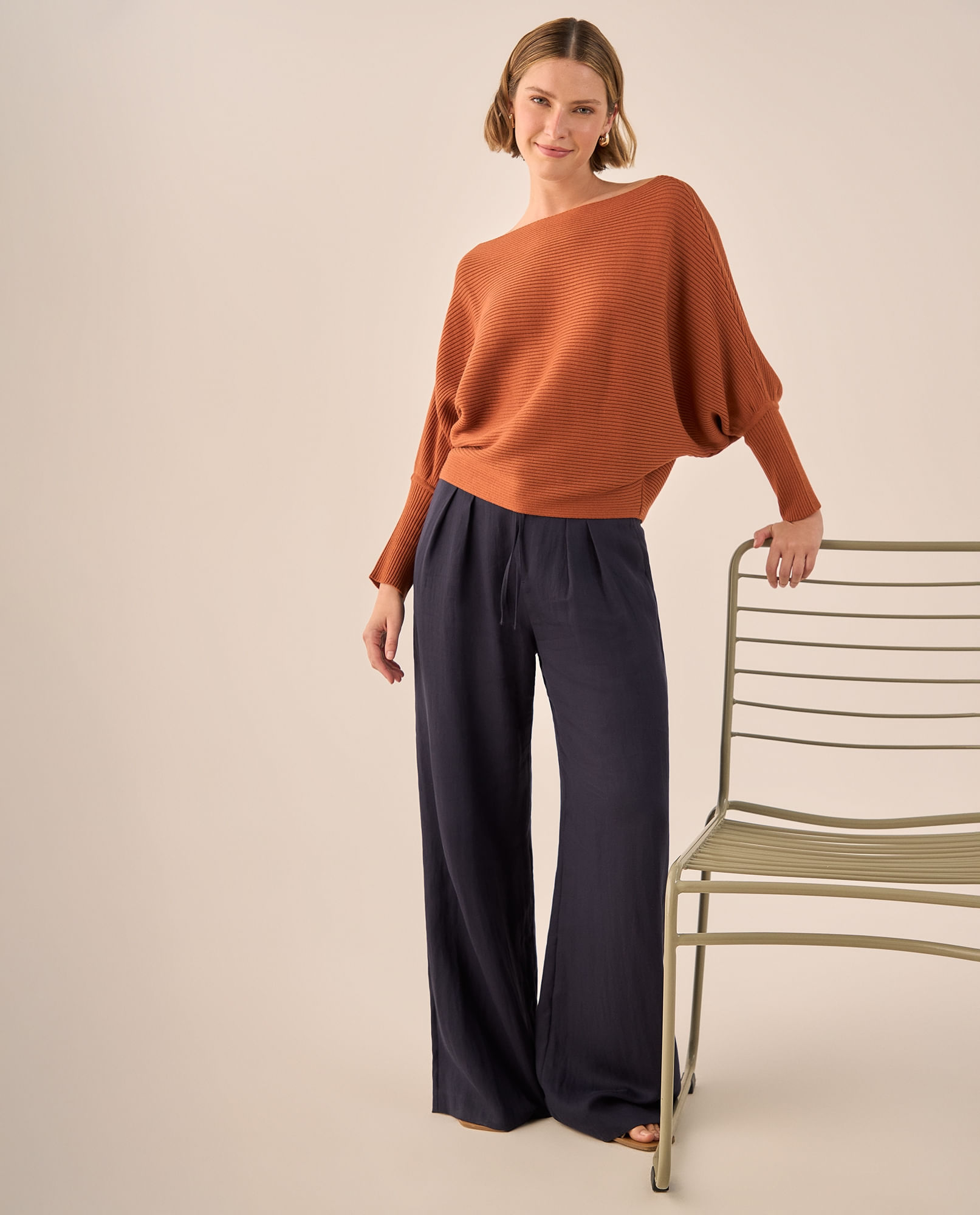 Pantalón Wide Leg Azul Marino Fluido