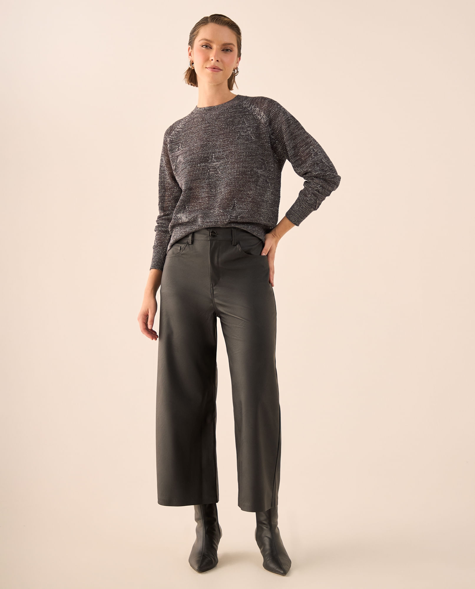 Pantalón Wide Leg Negro Tiro Alto