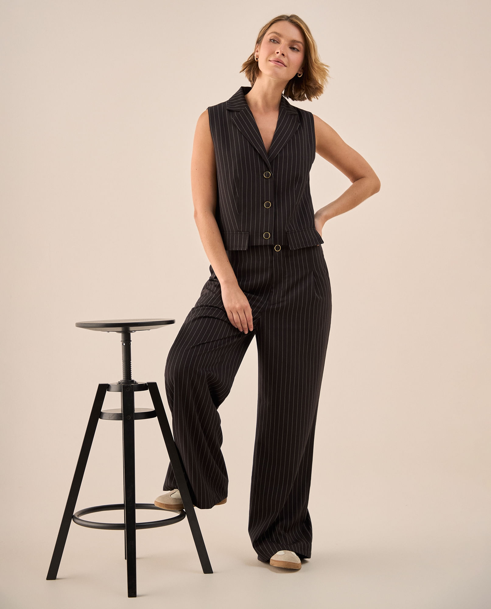 Pantalón Palazzo Negro Rayas Diplomáticas