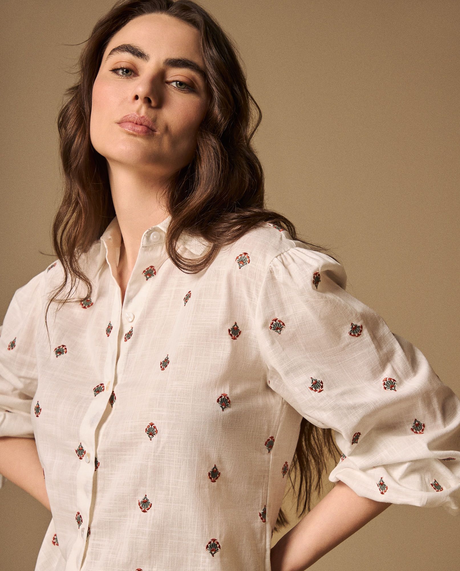 Camisa Estampada Flores Pequeñas Manga 3/4