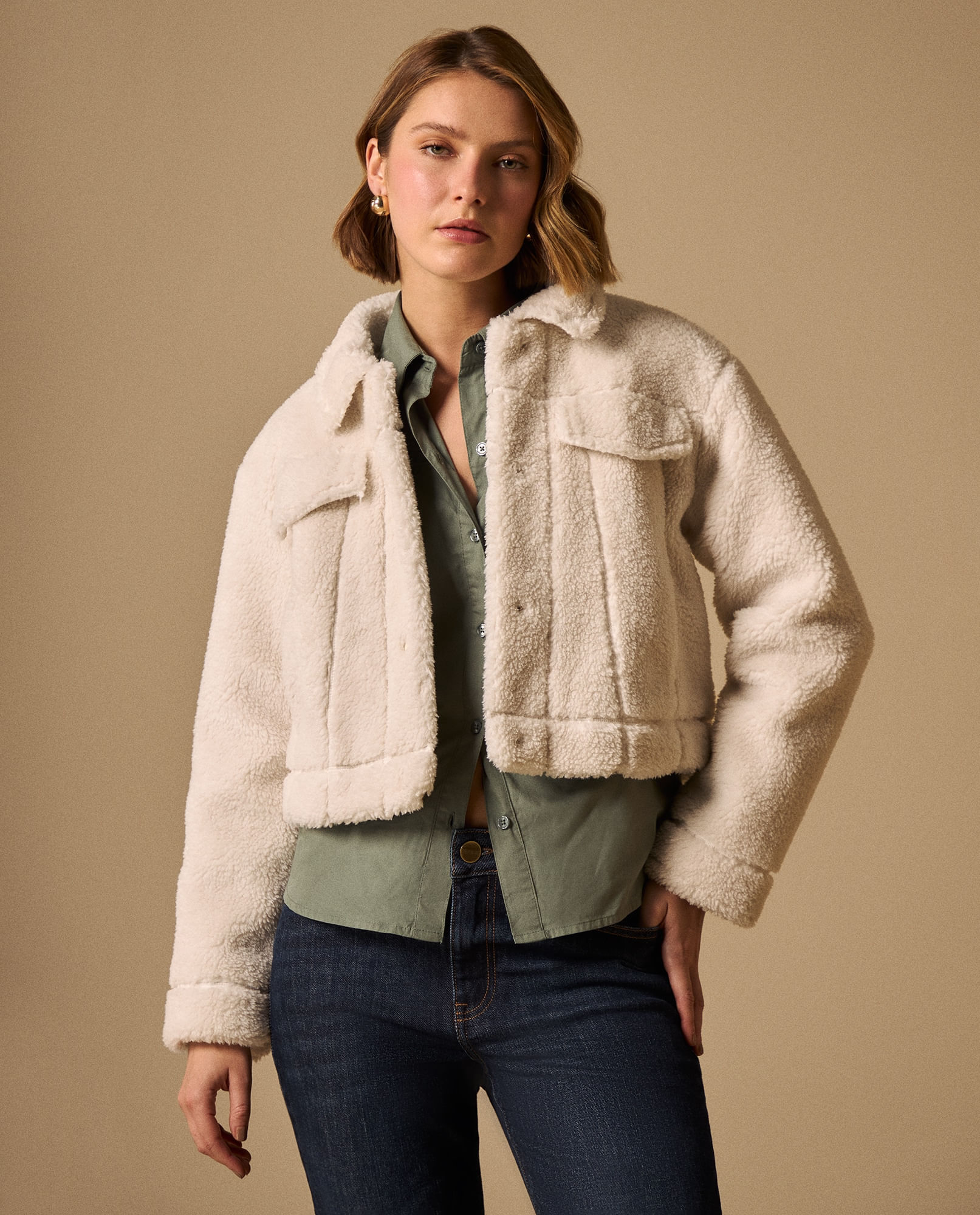 Chaqueta Sherpa Crudo con Textura Premium