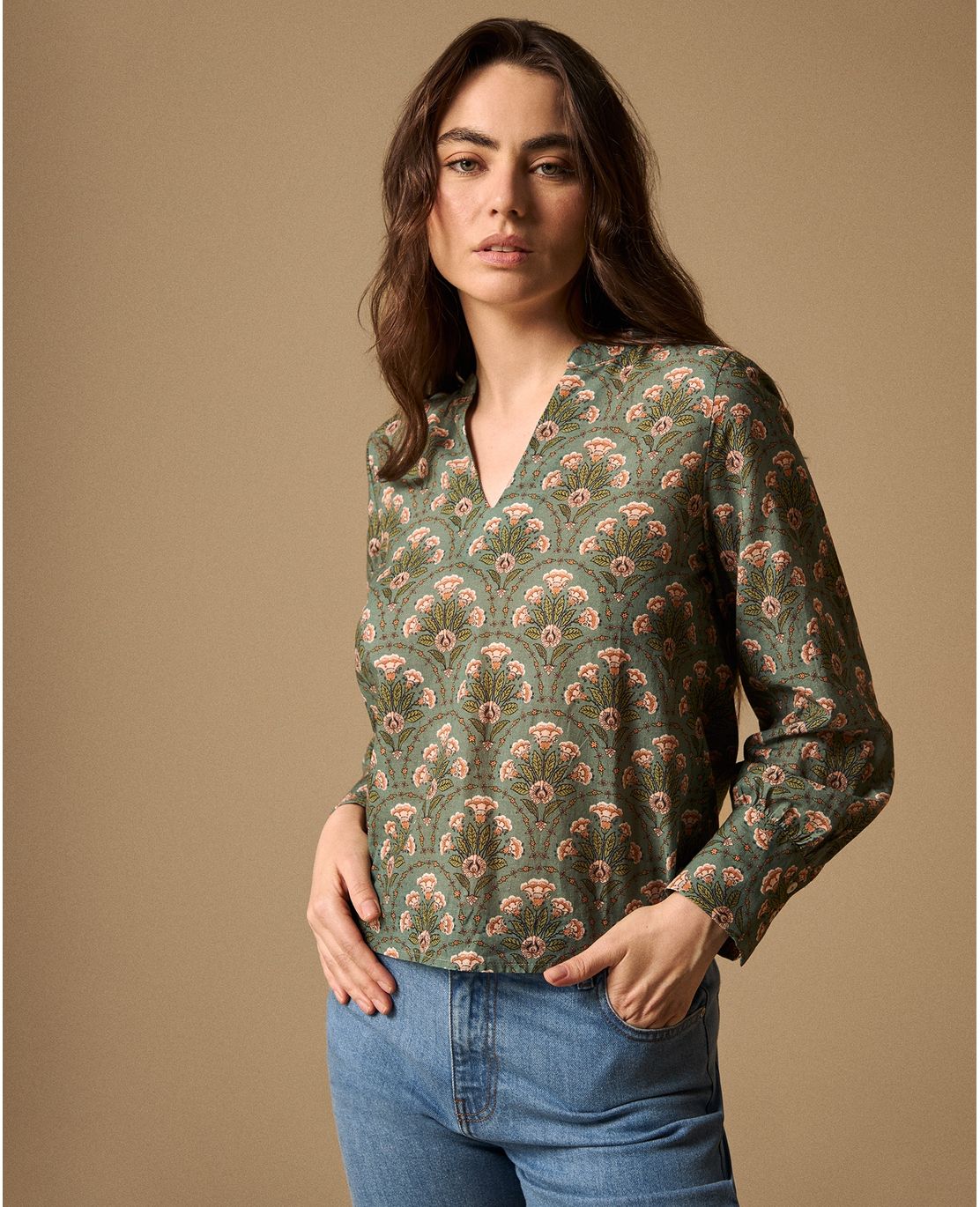 Camisa Estampado Botánico Manga Larga