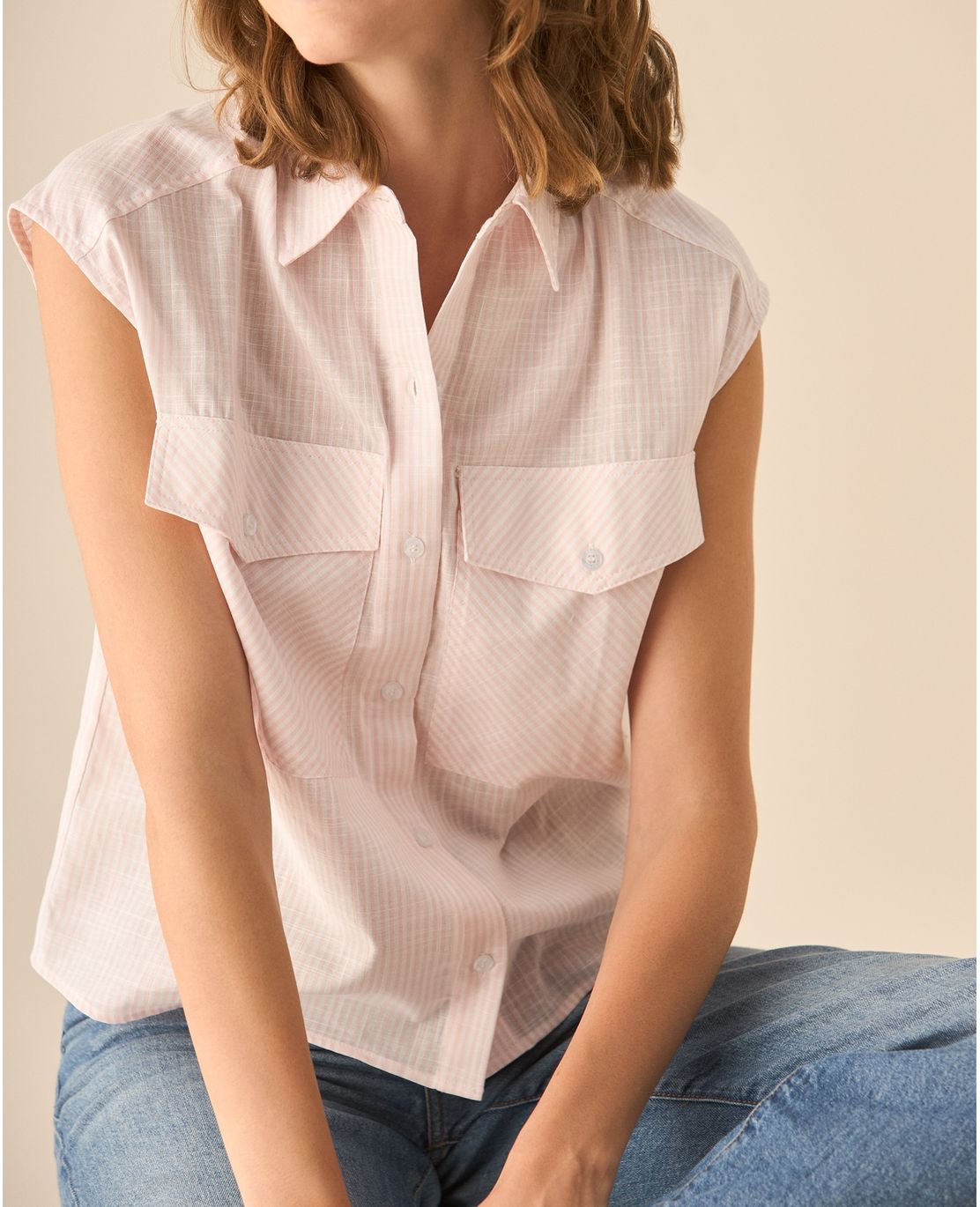 Camisa a rayas manga sisa para mujer