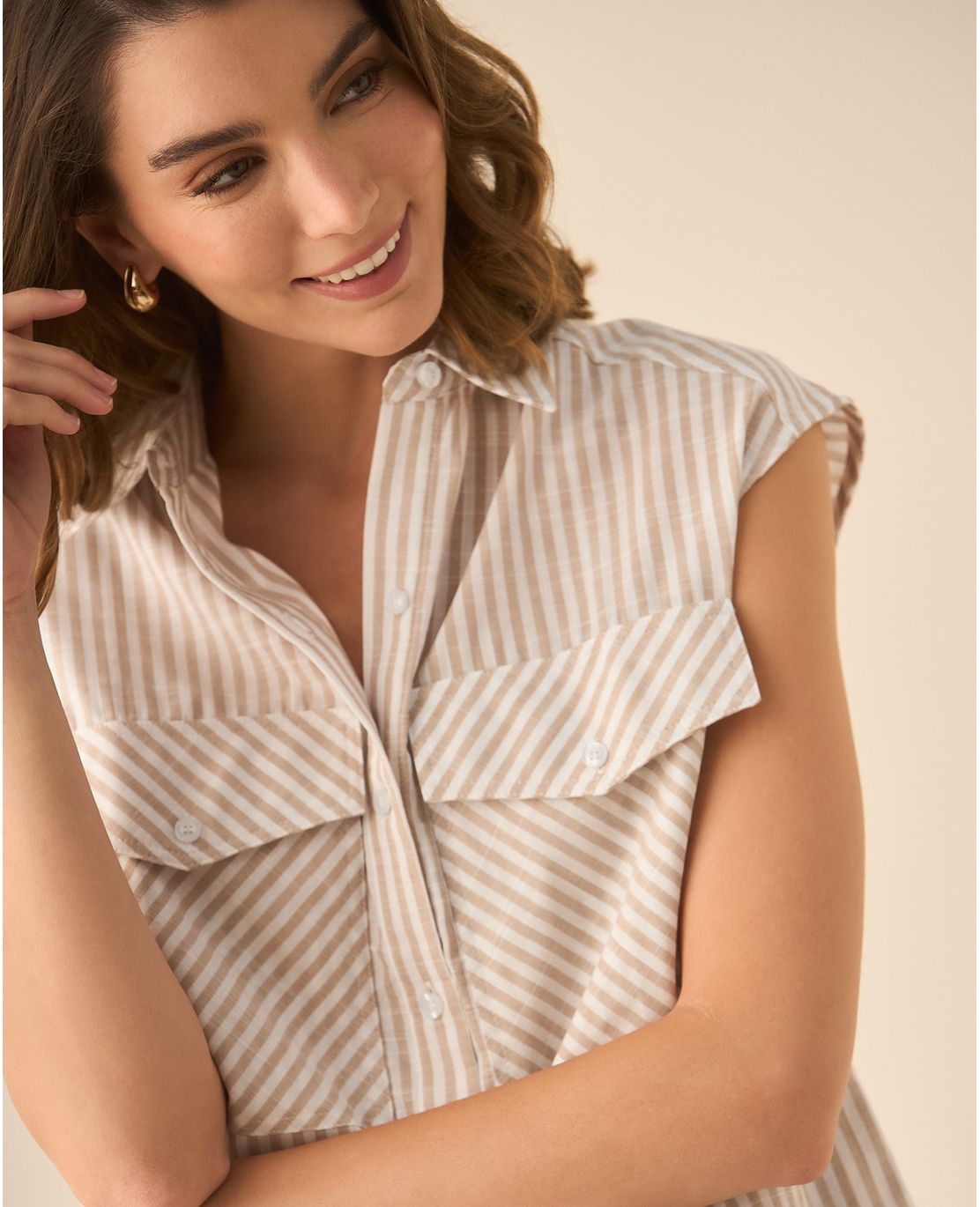 Camisa a rayas manga sisa para mujer