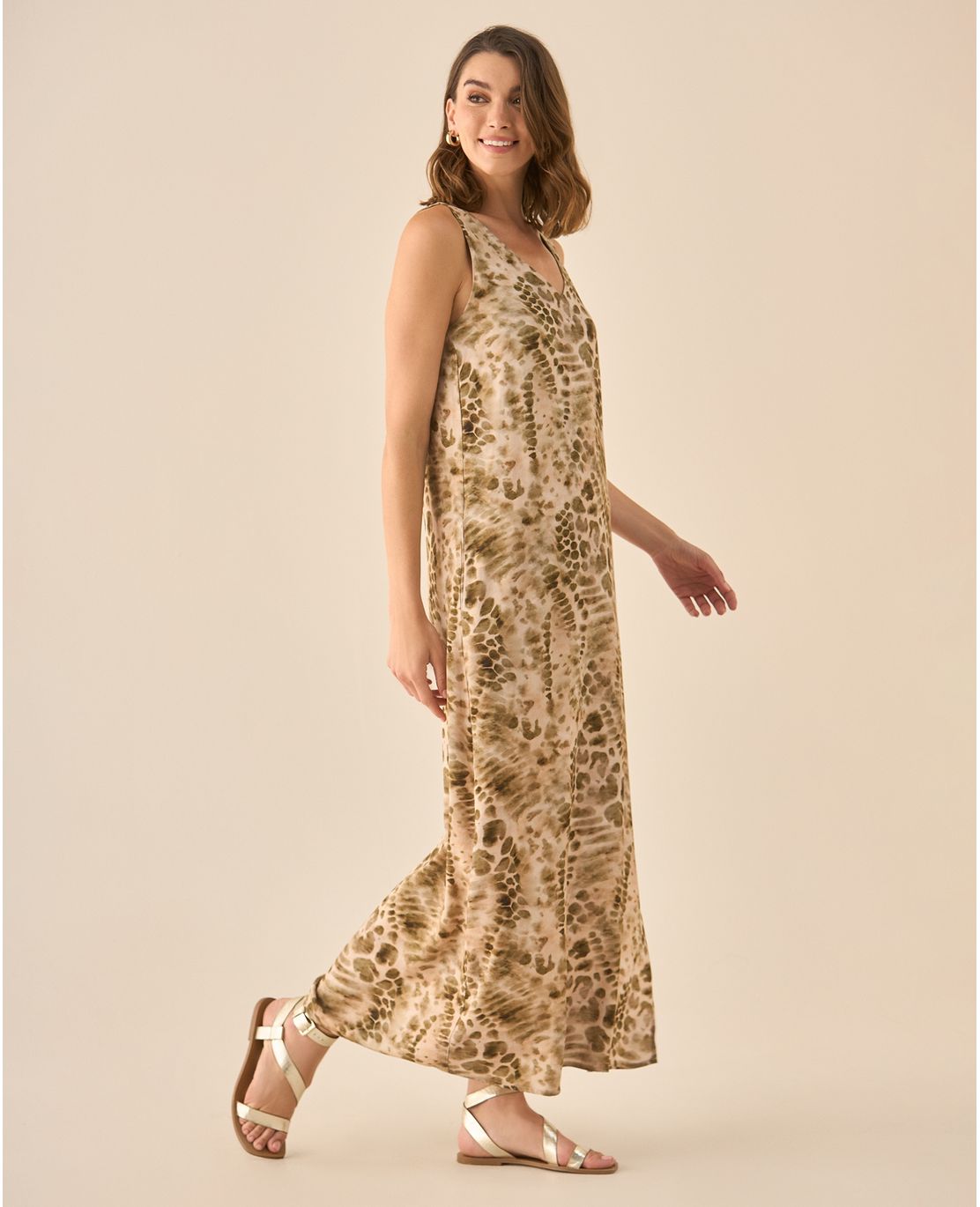 Vestido largo manga sisa de estampado&nbsp;abstracto para mujer