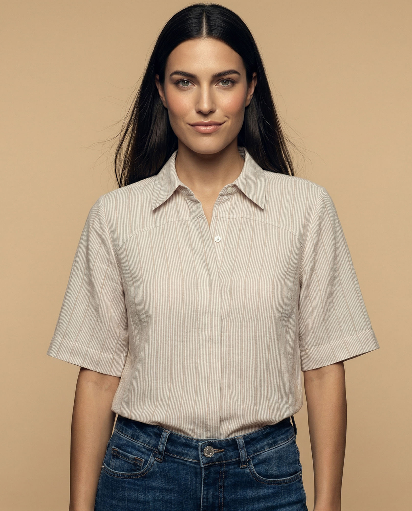 Camisa manga 3/4 cuello camisero