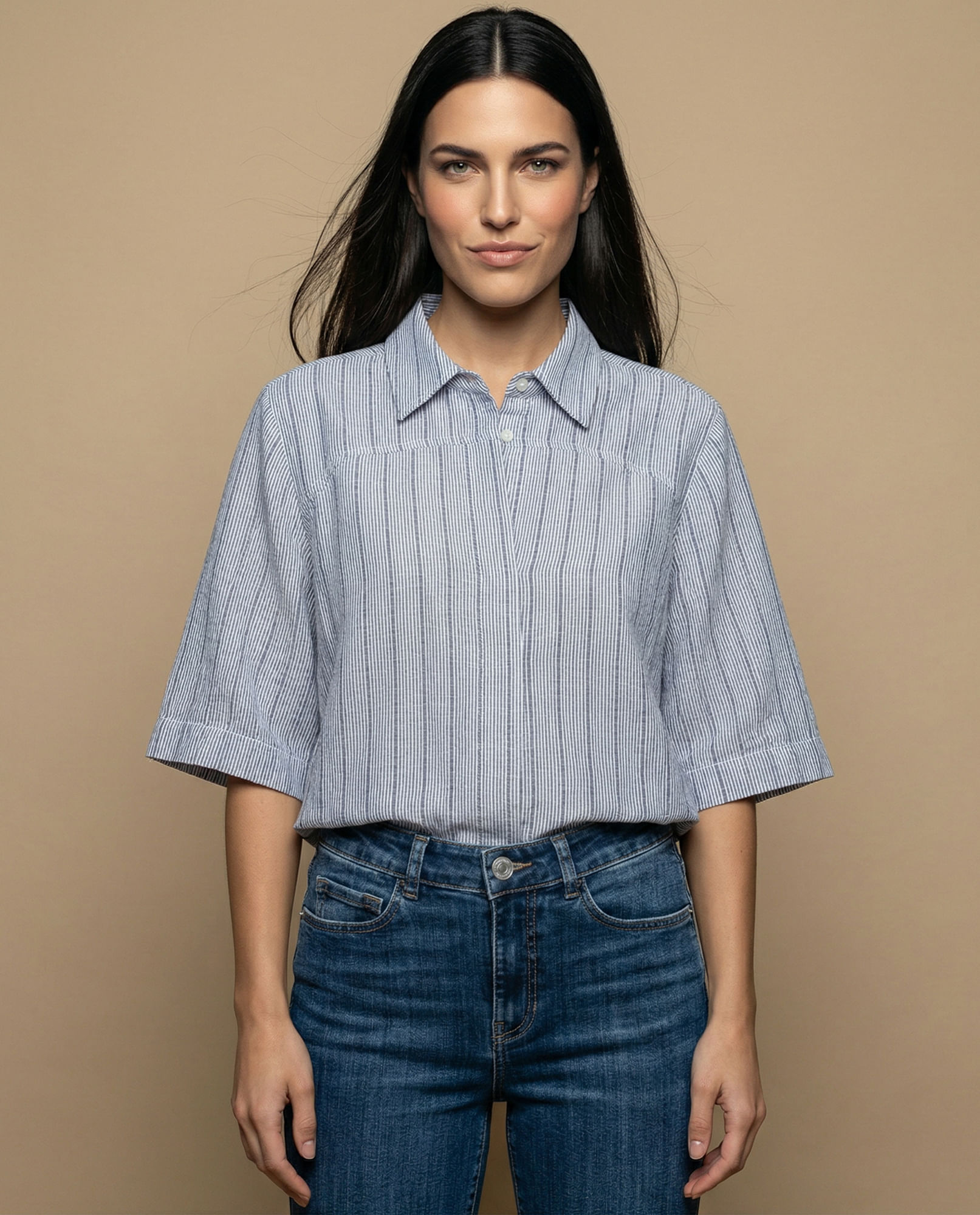 Camisa manga 3/4 cuello camisero
