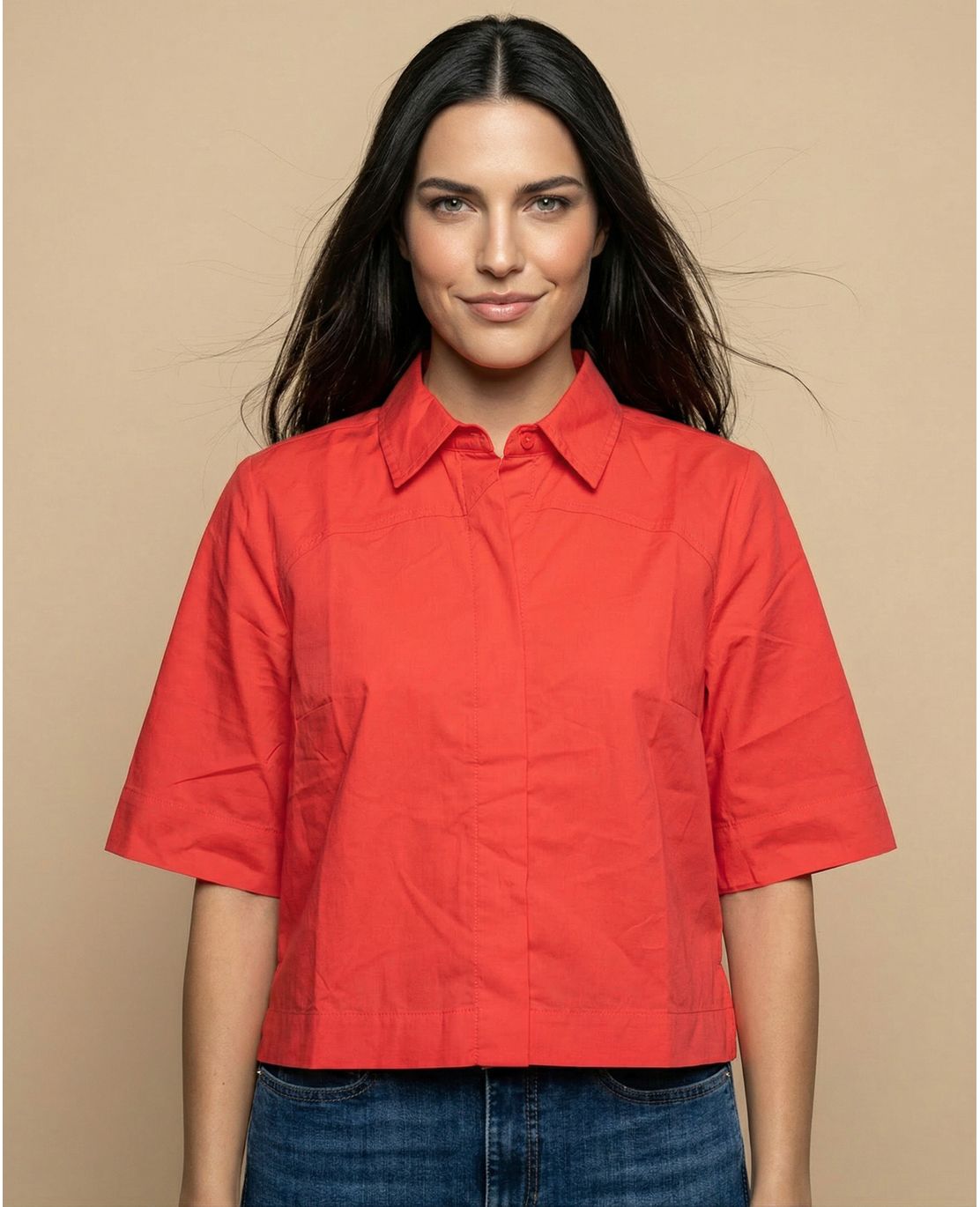 Camisa manga 3/4 cuello camisero