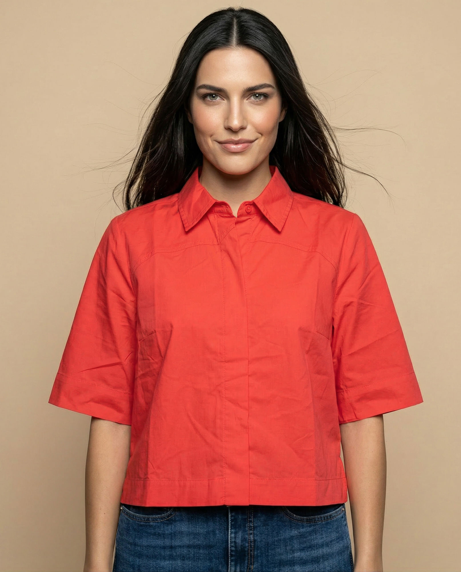 Camisa manga 3/4 cuello camisero