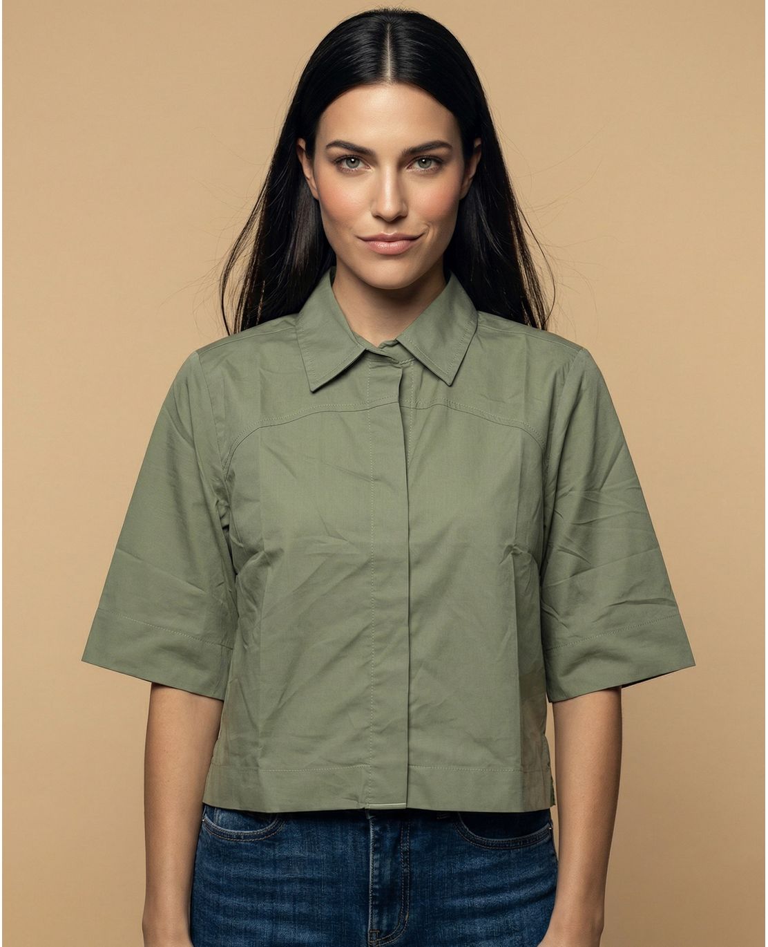 Camisa manga 3/4 cuello camisero