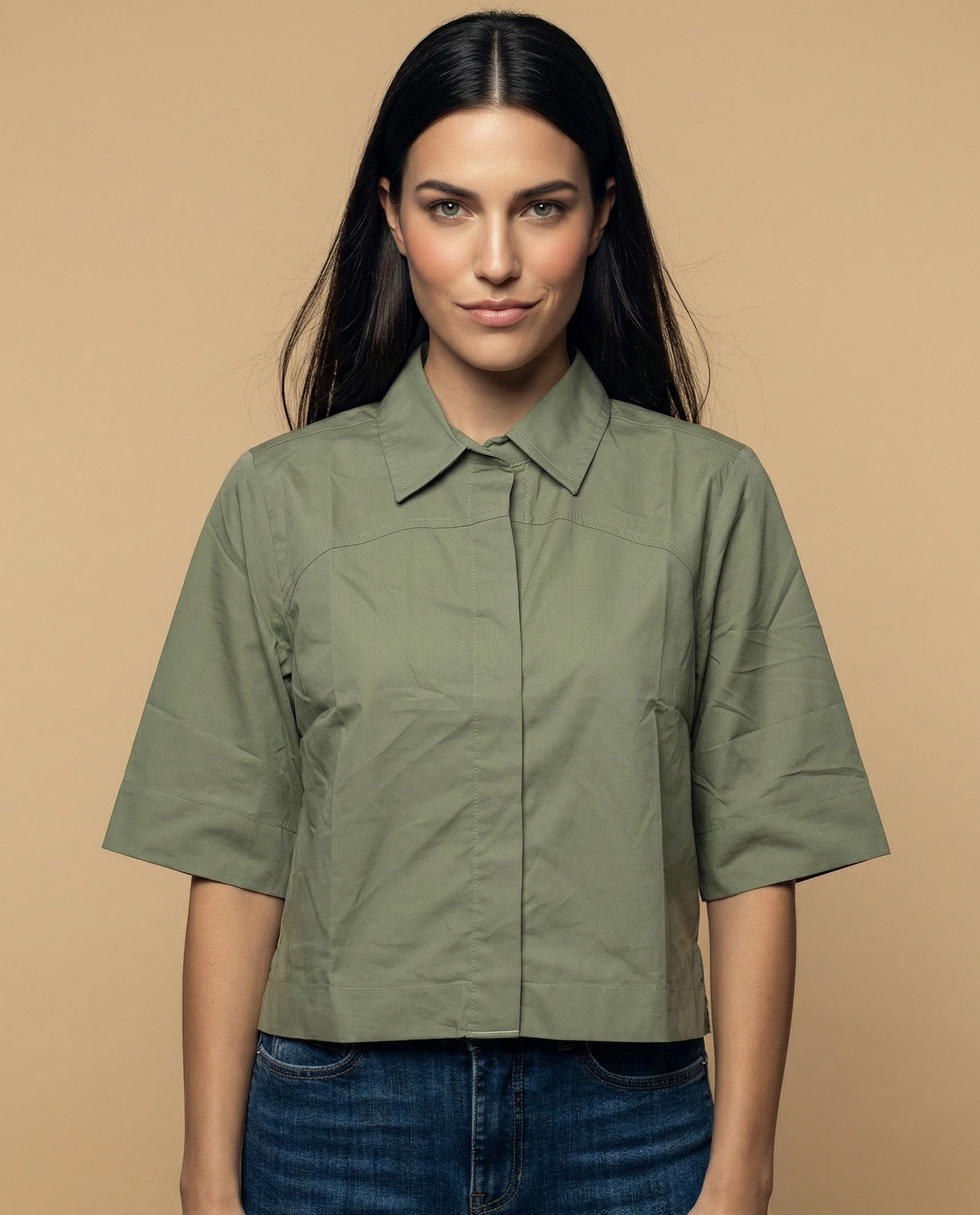 Camisa manga 3/4 cuello camisero