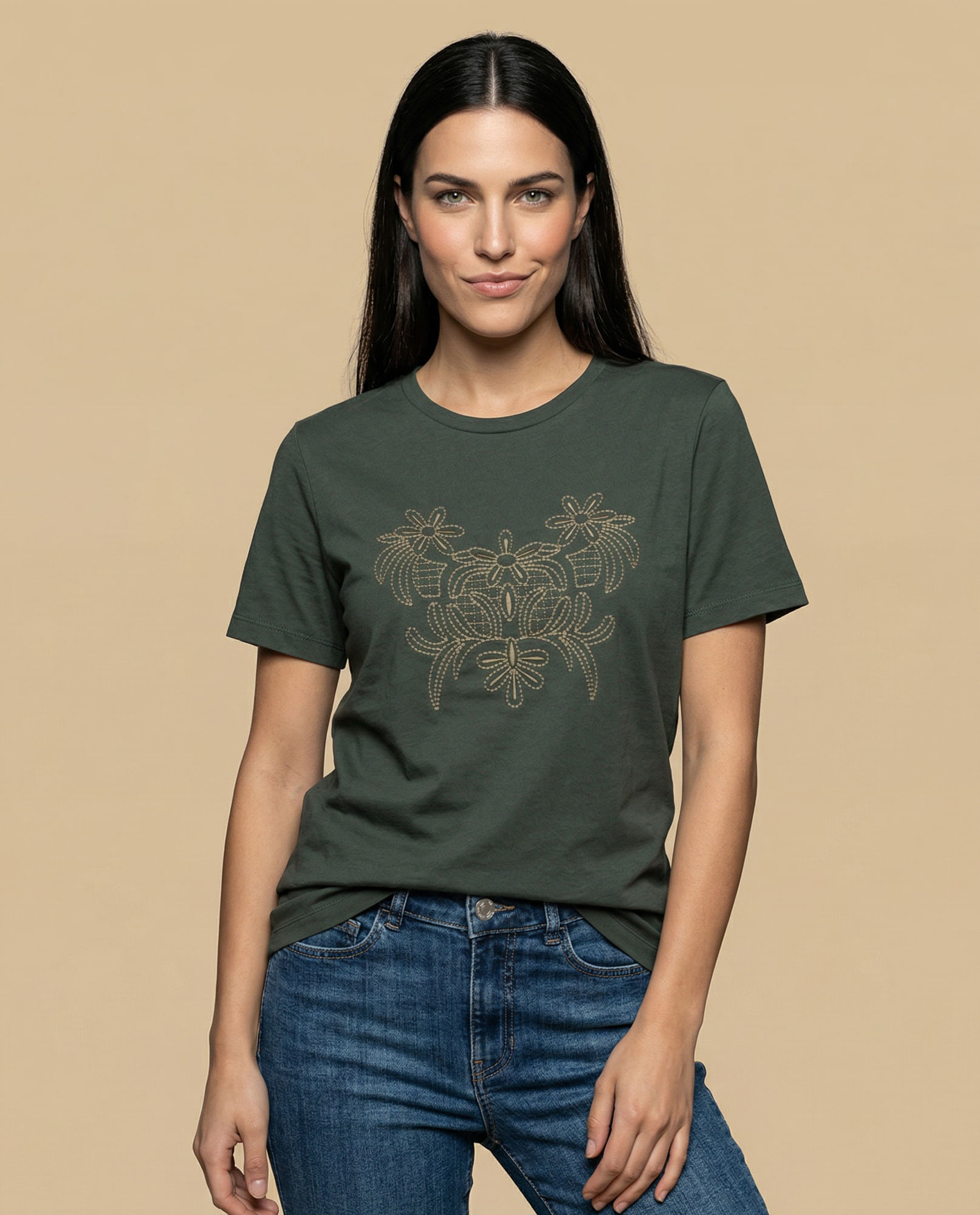 Camiseta básica de algodón cuello redondo