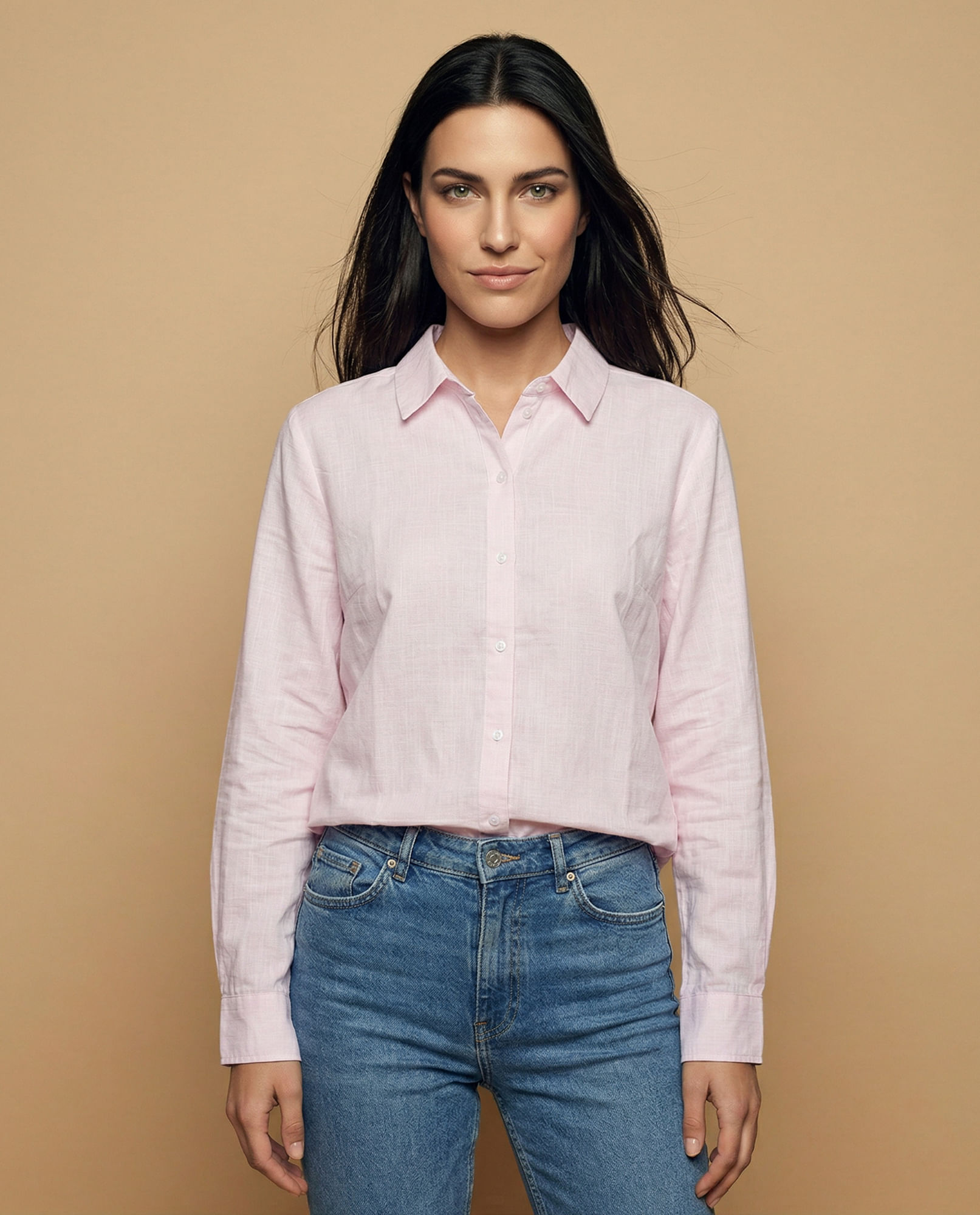 Camisa manga larga cuello camisero en algodón