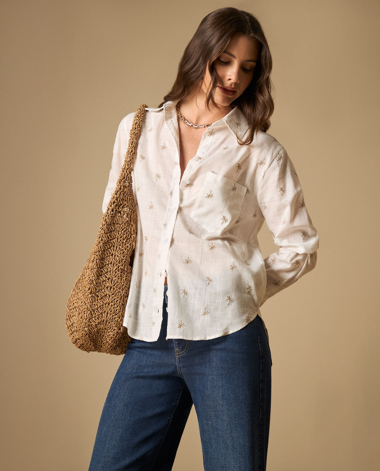 Camisa manga larga cuello camisero en algodón