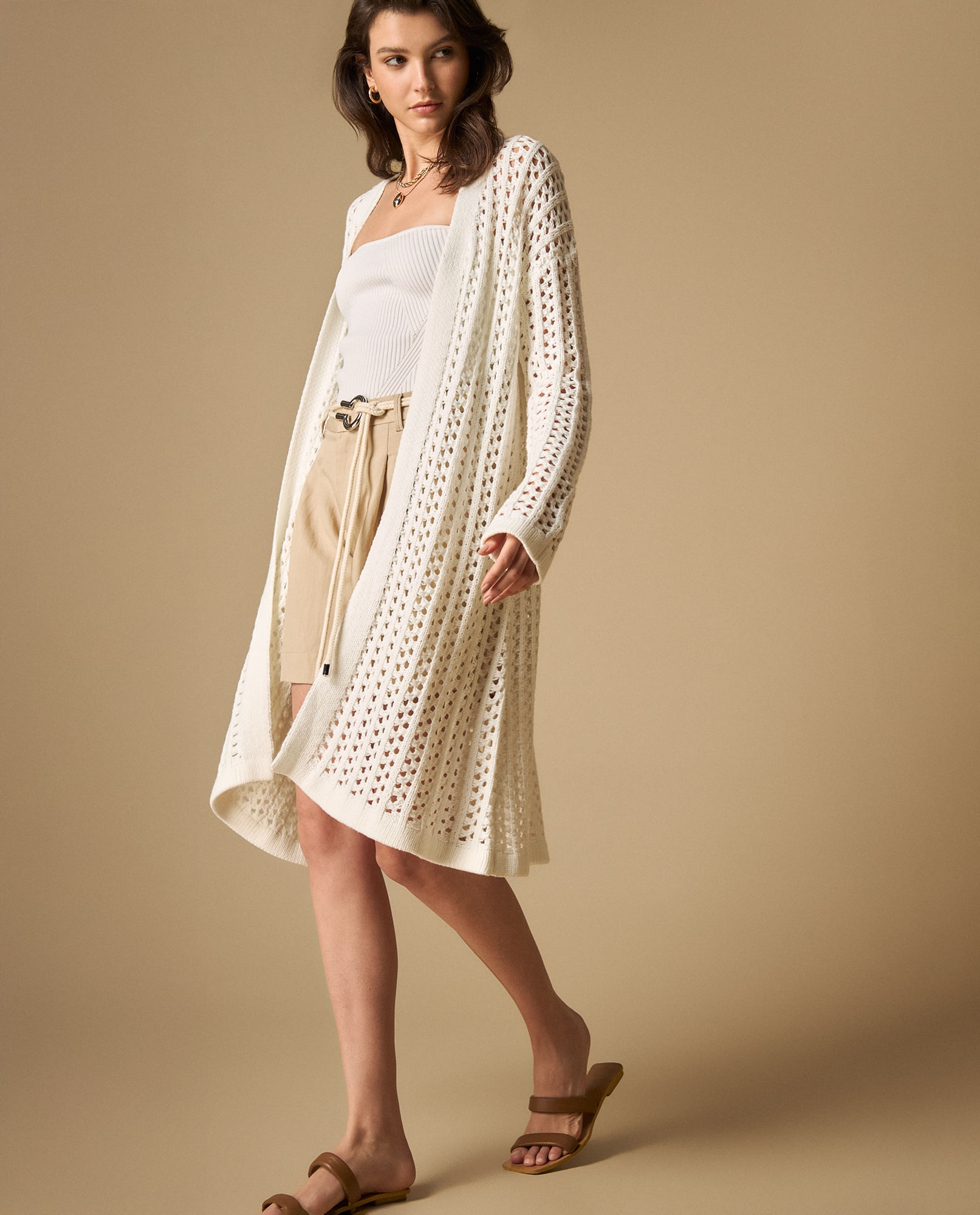 Cardigan tejido manga larga cuello redondo